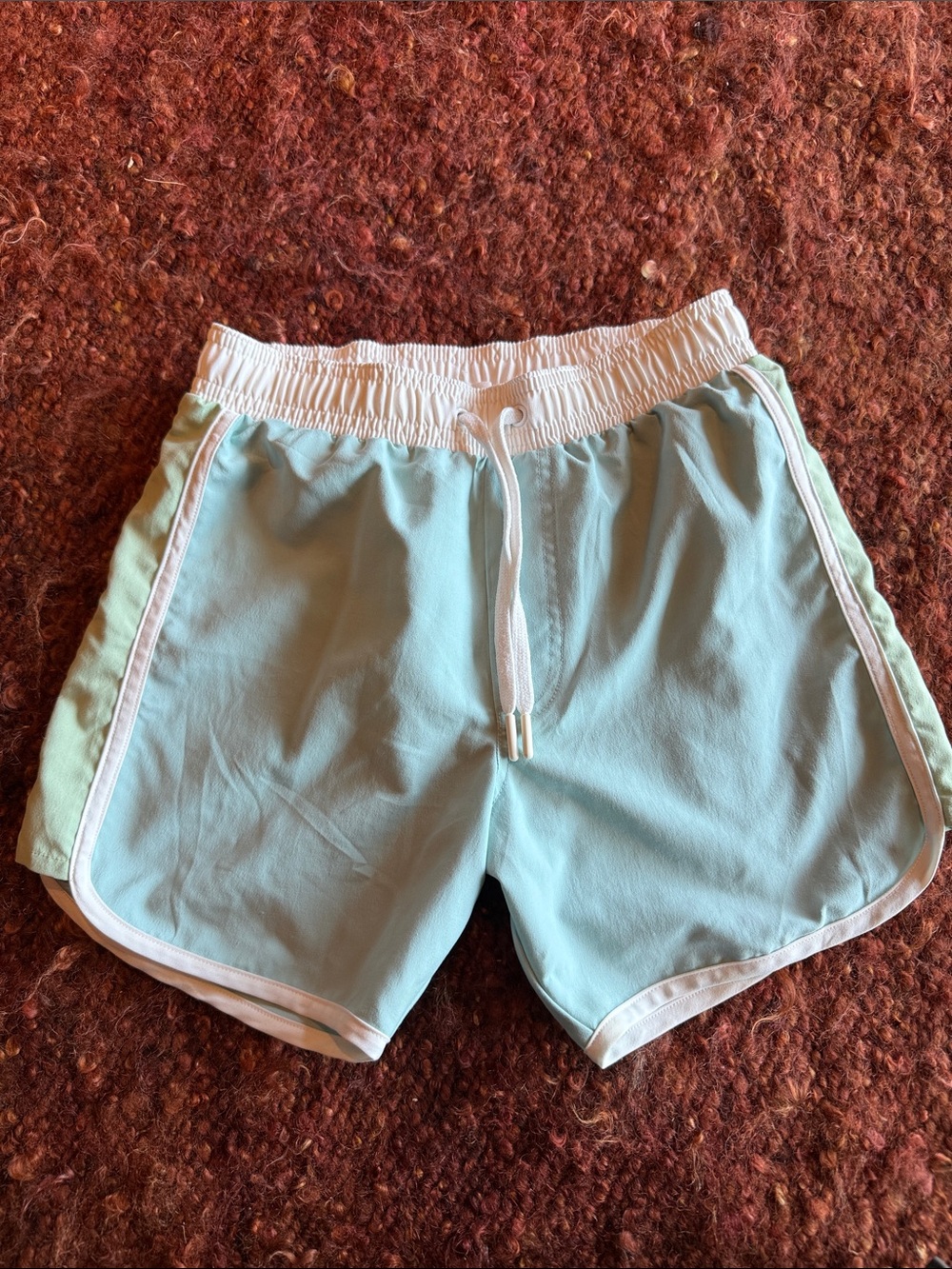 Kids Light Aqua Swim Trunks with White Waistband